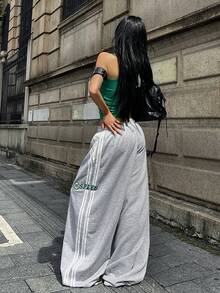 Coolane 女士夏季街头风外出休闲装扮，宽松弹力腰带舒适灰色弯刀裤 - 灰色 - 查看 5