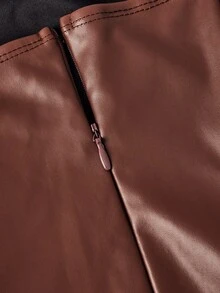 SHEIN MOD 女款 PU 皮革流蘇設計優雅收腰約會派對長肩帶洋裝 - 摩卡棕 - 查看 6