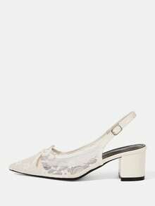 CUCCOO HITCHD Spring And Summer Women's Thick Heel Slingback Versatile Mesh High Heels Mules Shoes Bow Commuting Elegant Fashion Wear - Apricot - View 2