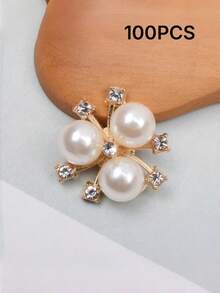 100pcs Pearl Flower Shaped Rhinestone Buttons Sparkling Crystal Hairpins DIY Handmade Crafts Decoration Clothes Sewing Accessory - multicolor - View 10