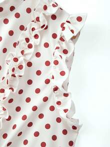GlowEve CURVE Camisa casual de mujer talla grande con estampado de lunares, abotonadura sencilla y ribete de volantes - Albaricoque - Ver 3