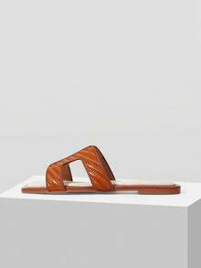MOTF PREMIUM Sandal Datar Wanita Kasual Musim Panas Baru untuk Liburan Pantai Cokelat - Cokelat 4 - View 3