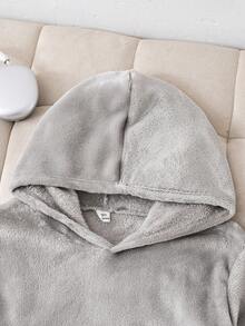 Boys Casual Double-Sided Fleece Patchwork Colorblock Plush Hooded 2 Pieces Set - Multicolor - View 5