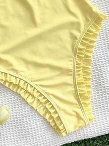 Swim Oasis 女童特製布料黃色蕾絲掛脖式連身泳衣 - 黃色 - 查看 5