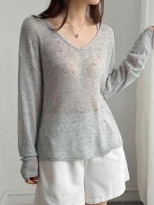 DAZY Kaos Lengan Panjang Kasual Wanita untuk Sehari-hari, Musim Semi/Musim Gugur - Grey - View 6