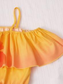 Romper Kasual Berlipit Motif Bunga untuk Pakaian Sehari-hari Remaja Perempuan - Kuning - View 8