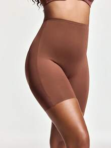 SHAPORA Women's Solid Color Casual Versatile Daily Travel Shaping Shorts - Brown - View 3