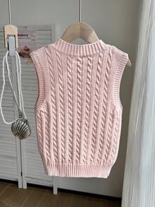 SHEIN 少女粉色刺繡背心毛衣，圓領，適合搭配裙子，適用於秋冬春夏 - 粉色 - 查看 3