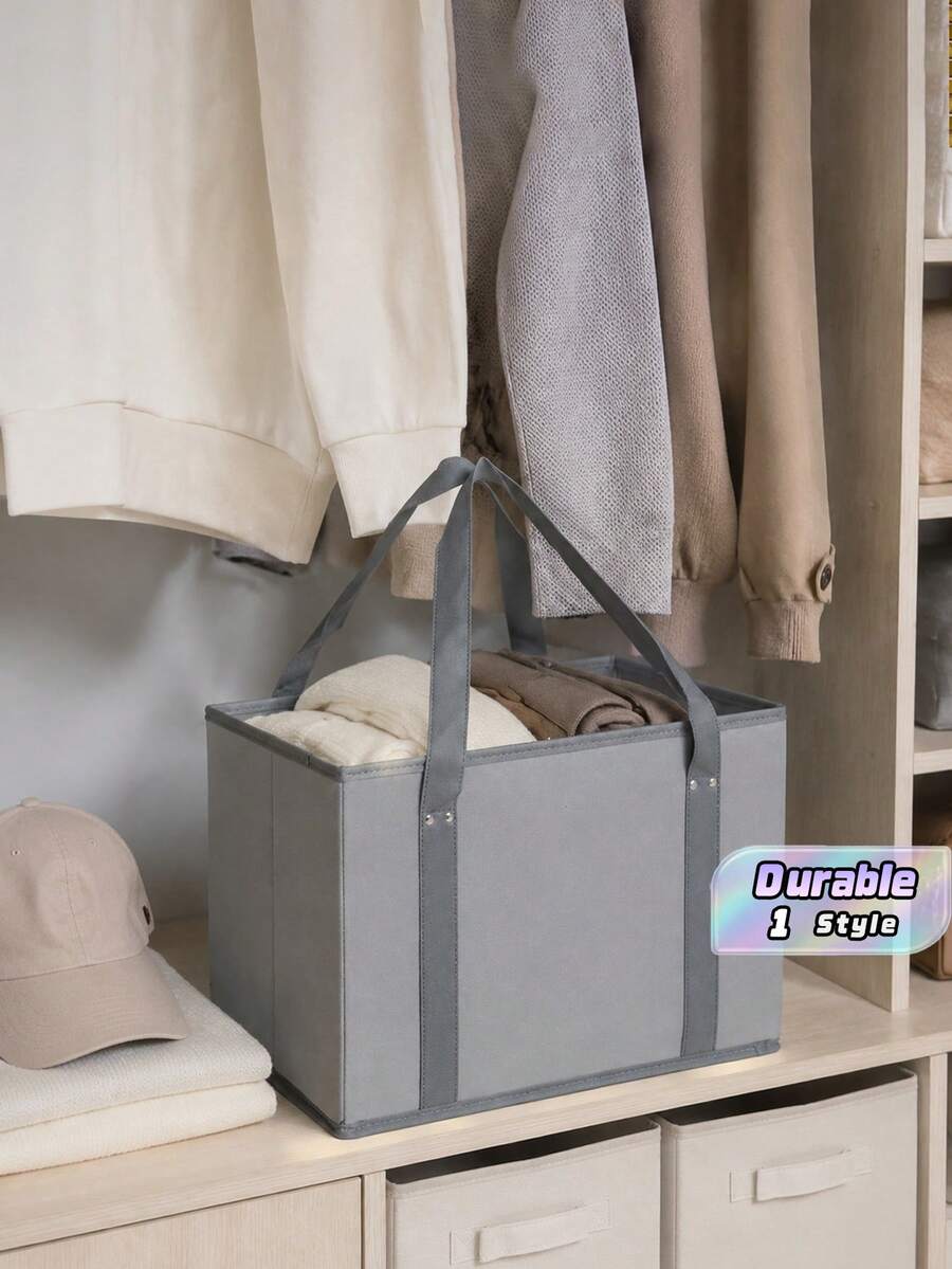1/2/3pcs Reusable Non-Woven Fabric Storage Basket With Handles, Collapsible Organizer Box, Durable Multi-Purpose Tote For Home, Grocery Shopping, And Laundry - A - View 1