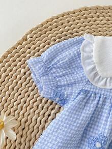 SHEIN Playful Pals Newborn Cute Cartoon Heart Pattern Strapless Bow Decor Dress For Spring And Summer, Outings, Princess Sweet, Vacation And Party - Blue - View 6