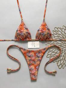 Swim Vcay 女款夏季海灘度假塗鴉印花掛脖綁帶露背性感丁字比基尼套裝 - 彩色 - 查看 3
