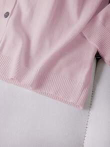 SHEIN LUNE Cardigan de punto de manga larga con botones, estilo dulce y de moda, talla grande - Rosa vieja - Ver 4