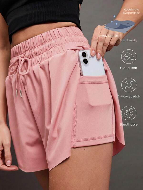 Activina Women's Casual Sports Solid Color Drawstring Shorts Solid Color Elastic Waist Pocket Summer Fashion Sports Shorts Workout Short Pink Double Layer Yoga Shorts With Elastic Waistband To Prevent Flashing Women Sports Shorts Powerista Women's Casual Solid Color Elastic Waist Phone Pocket Sports Shorts, Summer Seksi Chic For Daily Wear Running Cycling Yoga Studio Tennis Gym Indoor Outdoor Active Y3k Seksi Chic For Daily Wear Yoga Yoga Studio Tennis Gym Indoor Outdoor Active Pink