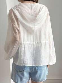 DAZY Solid Color Loose Drawstring Long Sleeve Casual Vacation Sun Protection Women's Shirt Summer School - White - View 6