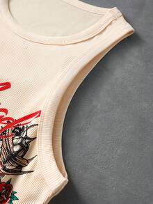 ROMWE MEN Goth Men's Letter & Animal Print Contrast Texture Tank Top - Khaki - View 3