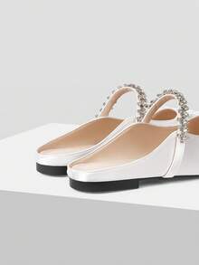 MOTF MARY JANE FLATS WITH SQUARE TOE AND RHINESTONE DETAIL FOR CHRISTMAS SPRING SHOES - White - View 7