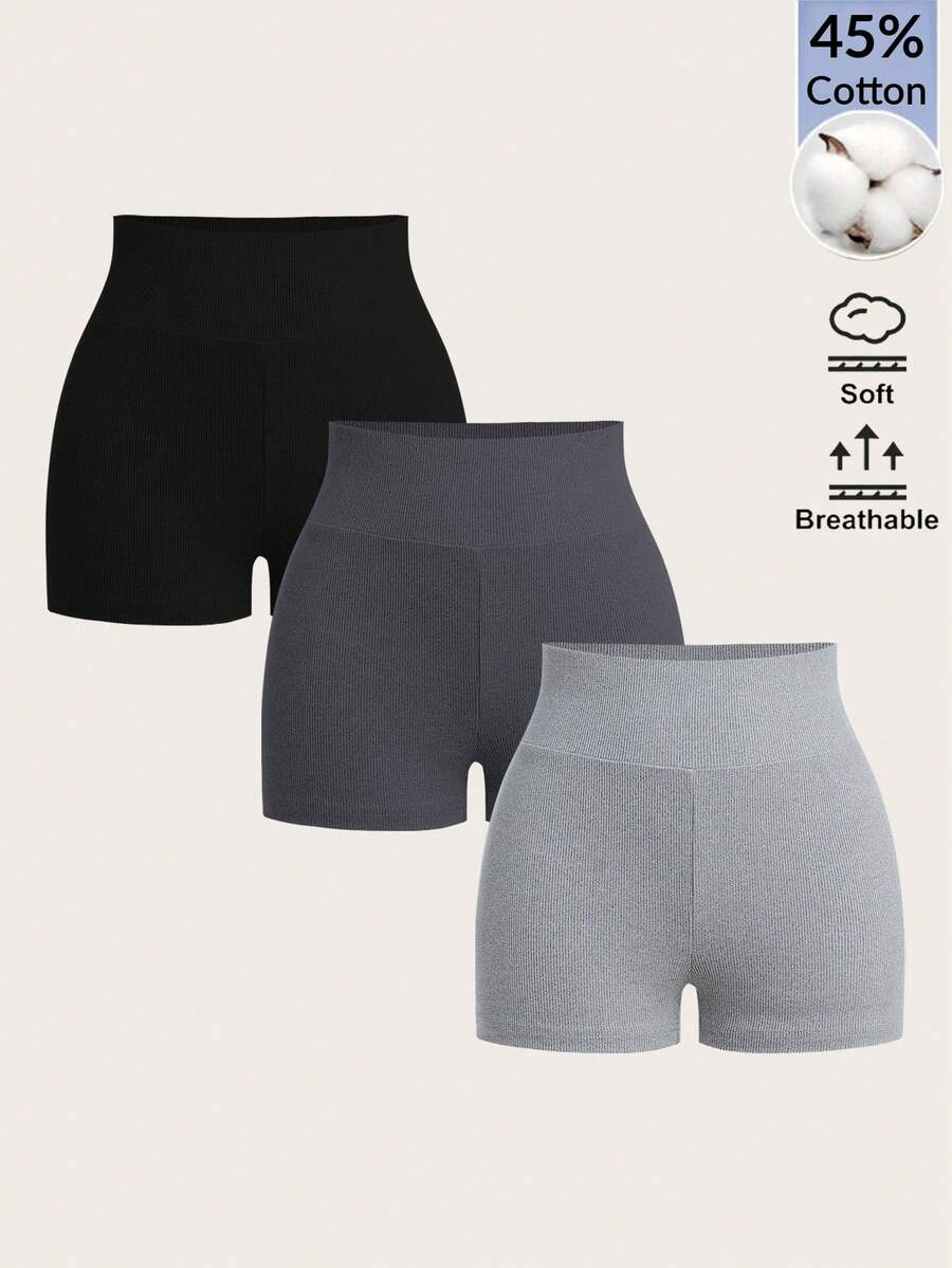 SHEIN BASICS 女款純色休閒百搭日常穿著短褲 3件/組 - 彩色 - 查看 1