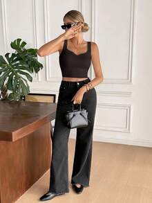 SHEIN Essnce Top corto de punto sin mangas de color liso casual de verano - Marrón - Ver 6