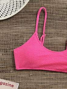 Swim Basics Women's Summer Beach Solid Color Casual Bikini Top - Hot Pink - View 6