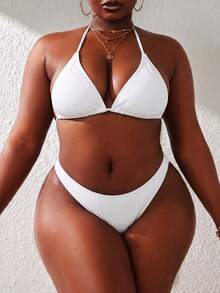 Slaydiva Plus Size 4-Piece Bikini Swimsuit With Cover-Up - White - View 3