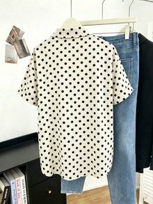 Franclia Plus Size Fashion Black And White Print Single-Breasted Short Sleeve Shirt Workwear Office Formal Homewear Vacation Summer Elegant 1920 Vintage - Apricot - View 2