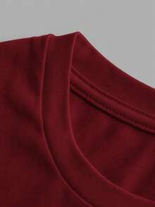 SHEIN Girlism Kaos Anak Perempuan Remaja Model Slim Fit Kasual Leher Bulat Lengan Pendek dengan Detail Kerut di Samping dan Ikat Rambut - Burgundy - View 4