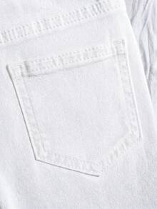 SHEIN 女嬰休閒百搭純色喇叭牛仔褲 - 白色 - 查看 5