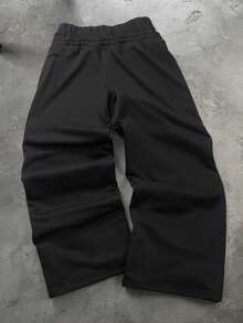 PAVTROS Men's Letter Embroidered Double Waistband Sweatpants - Black - View 2