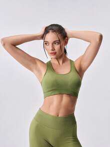 Loungeista Women's Sports Bra, Racerback Yoga Fitness Running Crop Top Bra - Olive Green - View 5