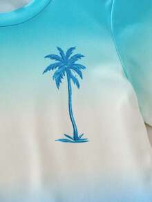 SHEIN Streecool Kids 小男孩熱帶印花海灘度假T恤與短褲2件套 - 藍色 - 查看 4
