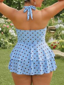 Swim Mod 2026 New Spring/Summer Plus Size Women's Vacation Beach Polka Dot Print Halter Neck Swim Dress - Multicolor - View 2