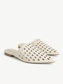 CUCCOO CHICEST Off-White Hollow Woven Pointed Shoes, Breathable Mules Shoes - Off-white - View 2