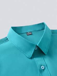 Manfinity Mode Camisa casual de manga larga de un solo color con botones delanteros para hombres, ideal para ir al trabajo - Verde - Ver 6