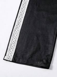 SHEIN 少女開學休閒刺繡長袖夾克 騎士款 前拉鍊輕便校園度假外套 白色/黑色 秋季 - 黑與白 - 查看 5