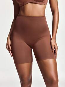 SHAPORA Women's Solid Color Casual Versatile Daily Travel Shaping Shorts - Brown - View 2