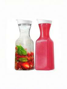 2入 1L/32oz 透明塑膠水壺，附翻蓋蓋，適用冰茶、果汁、檸檬水、牛奶、冷萃咖啡，冰箱果汁容器，僅限手洗 - 彩色 - 查看 8