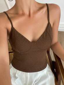DAZY Camiseta de tirantes con relleno incorporado de unicolor para mujer - Marrón - Ver 7