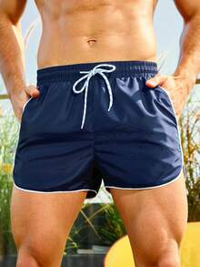 Manfinity KASUA Men's Contrast Trim Beach Shorts - Navy Blue - View 6