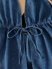 Comfortcana Women's Ruched Casual Sexy Y2k Versatile Denim Sleeveless Top For Daily Wear Club Vacation Blue Summer - Medium Wash - View 3