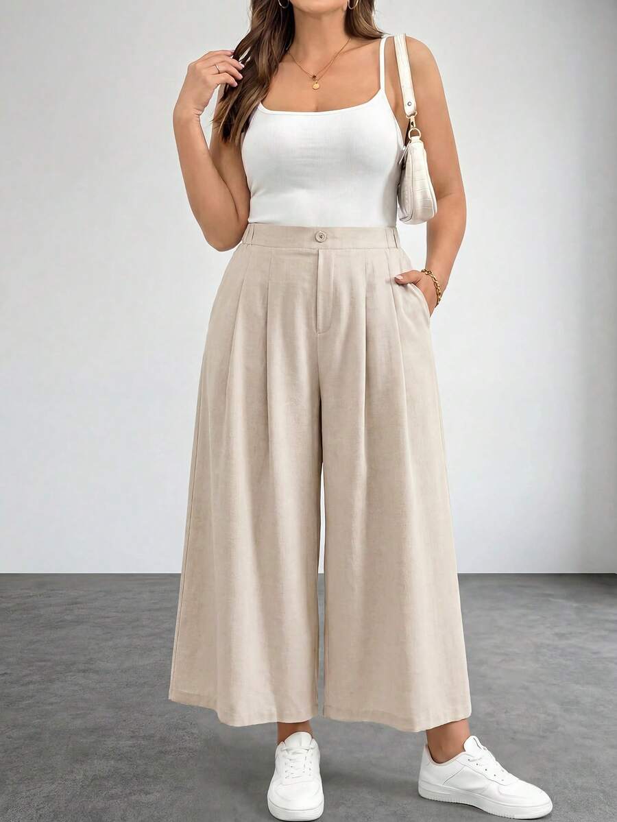 SHEIN PETITE CURVE 大码纯色简约休闲裤