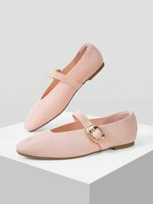 MOTF PREMIUM WOMEN SQUARE TOE BUCKLE STRAP FLATS FOR CHRISTMAS - Baby Pink - View 9