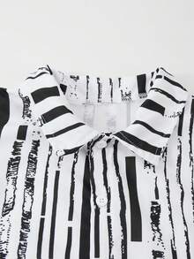 SHEIN 小男孩夏季休閒條紋襯衫與純色短褲兩件套 - 黑色 - 查看 3