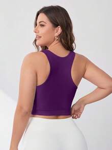 SHEIN Rhythm Era Women's Plus Size Solid Color Cropped Sports Tank Top - Violet Purple - View 4
