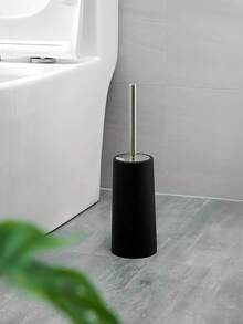 1pc Toilet Brush Set With Silicone Head 304 Stainless Steel Long Handle Plastic Base Ergonomic Durable Bathroom Cleaning Accessory Black/White/Grey Random Color - multicolor - View 6
