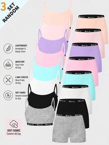 SHEIN 3pcs Cute Hip Hop Girl Print Comfortable Camisole & Shorts Set For Young Girl Autumn Fall - Multicolor - View 3