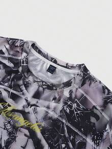 ROMWE MEN Men's Branch Print T-Shirt And Shorts Set - Grey - View 6