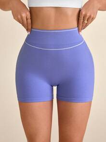 SHEIN Sovereign Charm Women's High Waist Seamless Scrunch Butt Gym Shorts, Stretch Compression Workout Biker Shorts, Lavender Purple Athletic Yoga Activewear - Blue - View 8