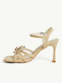 CUCCOO CHICEST Zapatos de mujer con flores tridimensionales multicolor, punta cuadrada, tacón de aguja y hebilla, sandalias de estilo dama suave, modelos de primavera y verano adecuados para citas - Albaricoque A - Ver 4