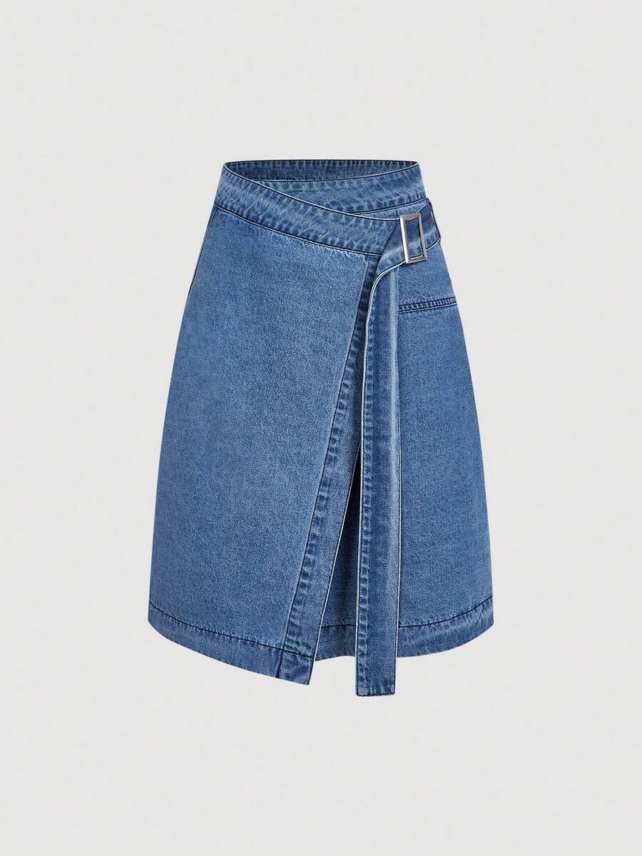 GlowEve CURVE Plus Size Women's Summer Non-Stretch Casual Denim Mini Skirt - Medium Wash - View 1