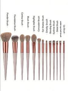 Conjunto de 10 Pincéis de Maquiagem Premium Dourado Champanhe (Com Tubo de Café), Inclui Pincel de Base, Pincel Corretivo, Pincel de Blush, Pincel de Contorno, Pincel de Blush, Pincel de Bronzeador, Pincel de Pó Solto, Pincel de Base, Pincel de Blush, Presente Bônus - Rosa ouro - Visão 2